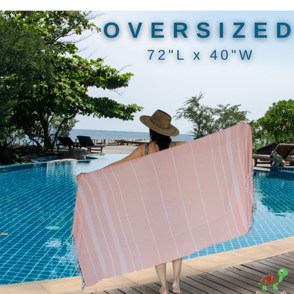 Peach Turkish Beach Towel with Fringe - Picture 2 of 3